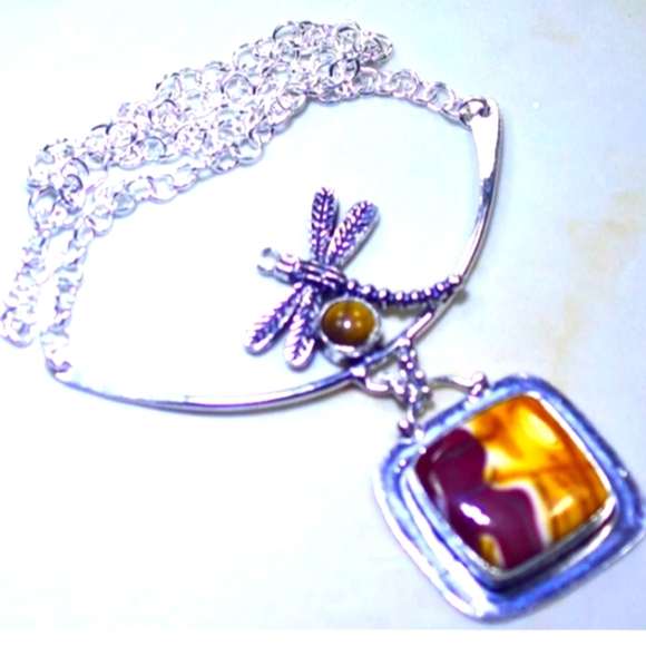 STERLING SILVER ROYAL IMPERIAL JASPER AND TIGER EYE NECKLACE - Picture 1 of 1